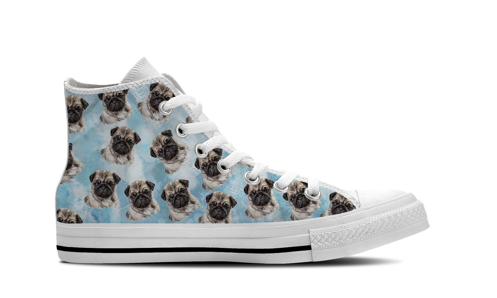 Pug Love Womens High Top Shoe (Blue)
